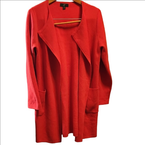 J. Crew Red Wool Blend Knit Open Front Collarless Long Cardigan M oversized